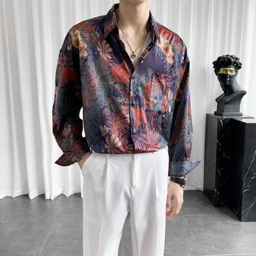 Luxury Harjuku Print Shirt Male Punk Gothic Dress Shirts Japan Style Men Vintage Designer Shirt Long Sleeve Loose Dress Shirts