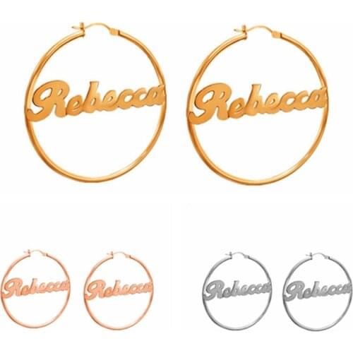 1 Pair Stainless Steel Custom Name Earrings Personalized Big Nameplate Handmade Jewelry For Women Girls Round Geometry Bijoux BF