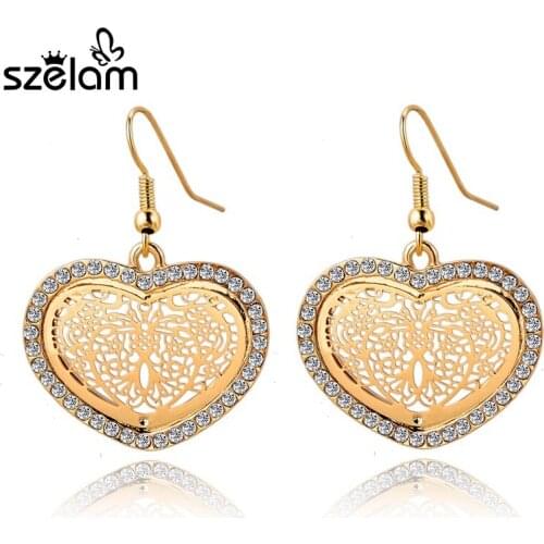 MELIHE 2019 Crystal Circle Big Heart Drop Earring For Women Vintage Gold Platd Dangle Earring Fashion Jewelry Bijoux SER140390