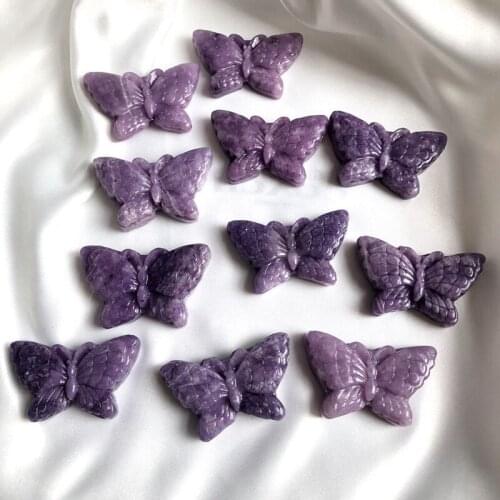 Lilac Butterfly Carved Stone Animals Natural Gemstones Quartz Mineral Crystals Gems For Crafts Healing Reiki Decoration
