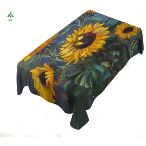 Sunflower Tablecloth Oil Painting On Grey Background Picnic Barbecue Kitchen Decoration