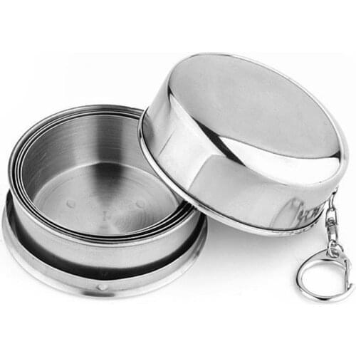 Camping Folding Cup Traveling Outdoor Collapsible Cup with Lid Portable Drinkware 80ml Stainless Steel Folding Cup With Keychain