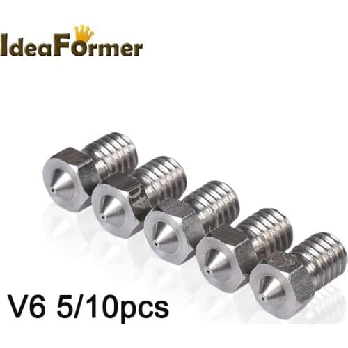 5/10pcs V5 V6 Stainless Steel Nozzle 0.2/0.25/0.3/0.4/0.5/0.6/0.8/1.0mm M6 thread 1.75/3.00MM Nozzle for 3D Printer E3D Hotend