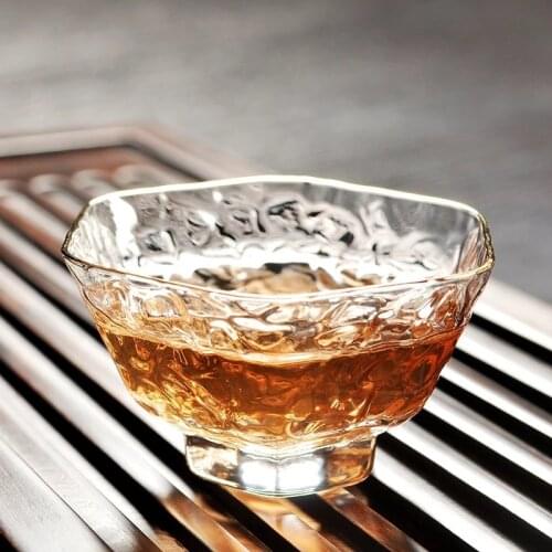 Heat-Resistant Glass Teacup Hammered Tea Cup Small Tea Cup Master Cup Personal Cup Hammer Patterned Small Tea Bowl Teacups