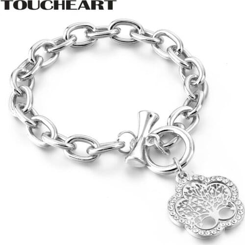 TOUCHEART Flower Tree Of Life Cuff Bracelets Bangles Charms For Girls & Women Silver Jewelry Stainless Steel Bracelets SBR180158