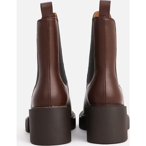 MUMANI Woman‘s 2021 New Chelsea Boots Square Heel Leather Brown Martin Boots Round Toe Platform Slip On High Heel ANKLE Boots