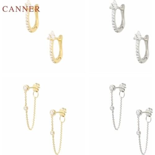 CANNER Real 925 Sterling Silver Earrings For Women U-shaped Tassel Chain Stud Earrings Zircon Diamond Korean Jewelry Pendientes