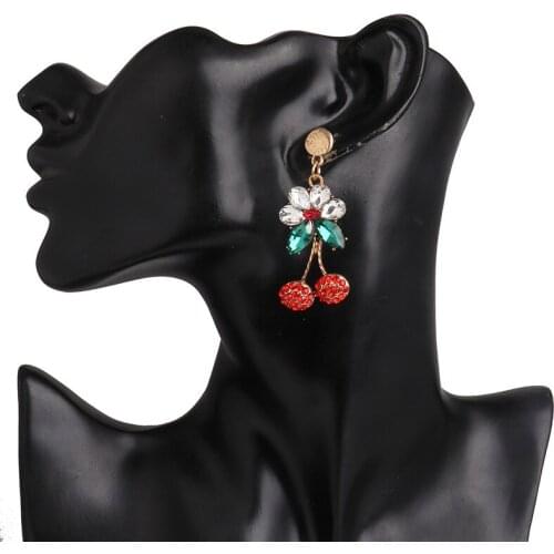 2020 Fashion Full Crystal Rhinestone Cherry ZA Earrings Women Geometric Long Hanging Earrings Femme Indian Statement Earrings