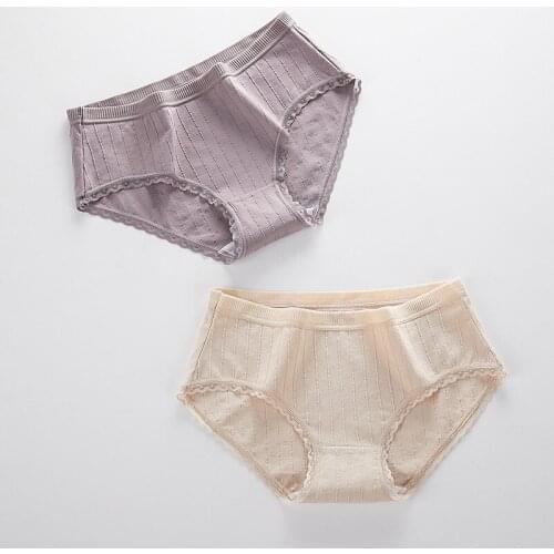Womens Antibacterial Hollow Mesh Breathable Lady Cotton Underwear Comfortable Large Size Lace Woman Mid-rise Breifs