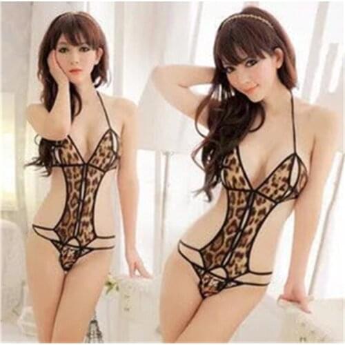 Women Sexy Lingerie Nightwear Underwear G String Lace Sling Sleepwear Teddies Bodysuits Leopard Print Seduction women pajamas