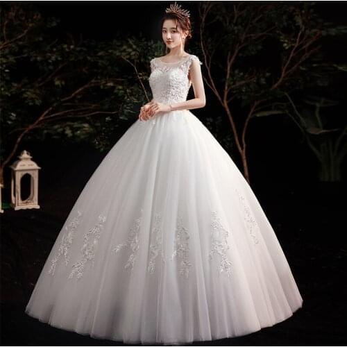 New Arrive O neck Vintage Floor Length Lace Appliques Woman Cheap Wedding Dresses Ball Gown Wedding Bridal Gowns robe de soiree