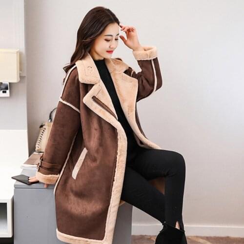 Winter Long Suede Leather Jacket Women Plus Size Female Brown Faux Fur Lined Suede Jacket Woman Coat Large Ladies Windbreaker