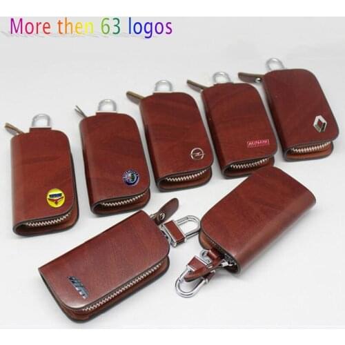 10 Pcs Brown Leather Black Line Car Key Cover Men Women Keychain Fashion Key Case For All Car Brands Free Shipping