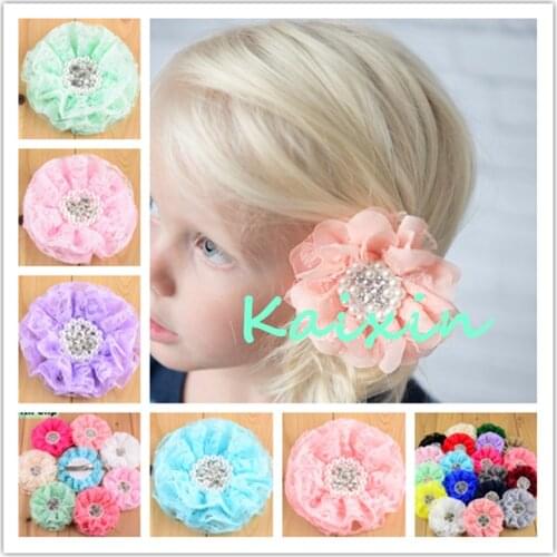 10pcs/lot 3.5 Inch Vintage Lace Flower with Pearl Beads and Rhinestones Alligator Hair Clips Girls Ornaments U Pick Color FC101