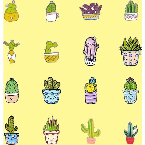 16 Styles Potted Plant Enamel Pins Cactus Aloe Brooches Lapel Pin Shirt Bag Catoon Badge Natural Jewelry Gift Kids Friends