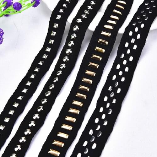 2 Yards/Lot Rhinestone Black Lace Silver/Gold Beaded Chain 1.5cm/2cm/2.5cm/3.5cm Width Trim Ribbon Belt Sewing For Clothes DIY