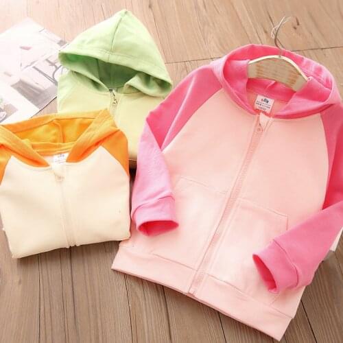 2021 New Spring Autumn 2 3 4 6 8 10 12 Years Childrens Outerwear & Coat Hooded Color Patchwork Zipper Jacket For Baby Kids Girl