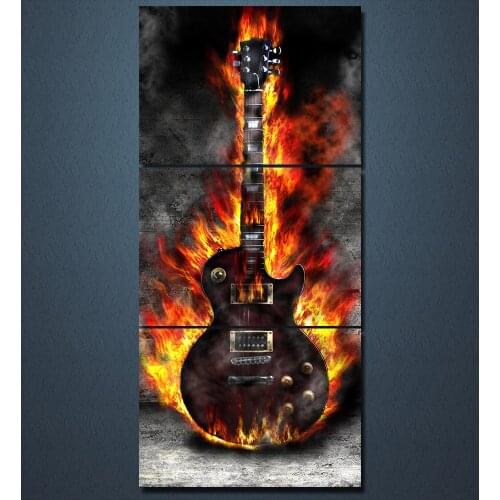 3 Panel Canvas Art Burning Guitar Canvas Painting Room Decor Canvas Wall Art Posters Picture Free Shipping