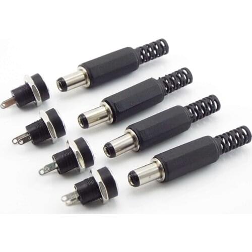 5Pairs 12V DC Male Connector Plugs 5.5 x 2.1 mm DC Power Socket Female Jack Screw Nut Panel Mount Adapter CCTV LED Strip