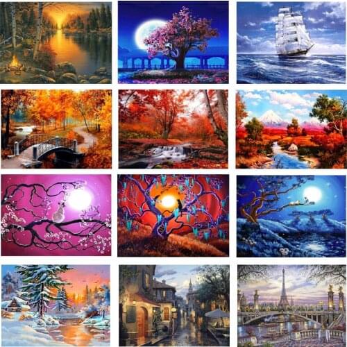 Needlework 5D Diy Diamond Painting Scenery Diamond Embroidery Autumn Landscape Wall Stickers Crafts Home Decoration Mosaic