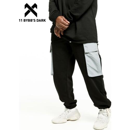 11 BYBBS DARK Hip Hop Streetwear Patchwork Pocket Cargo Pants Men Casual Loose Trousers Techwear Drawstring Elastic Waist Pants