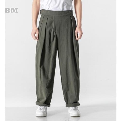 Spring And Summer Plus Size Linen Casual Trousers Chinese Style Retro Loose Tai Chi Kung Fu Harem Pants Harajuku Baggy Pants Men