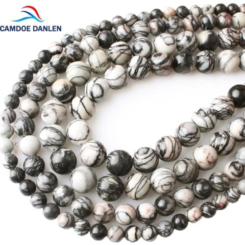 CAMDOE DANLEN Natural Stone Beads Black Network Zebra Stripes Round Beads 4/6/8/10/12MM Strand 16'' Fit DIY Charm Jewelry Making