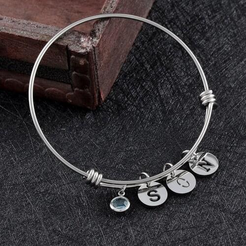 CJB0003 Hot Custom Letters available Charm Bangles Bracelets Beautiful Gifts for mom ,Sister ,Son Memorial Jewelry Keepsake