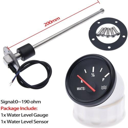 52mm Water Level Gauge + Water Level Sensor 300mm 200mm 250mm 350mm 0-190 ohm Fuel Level Sender Unit For Car Marine Boat 12V/24V
