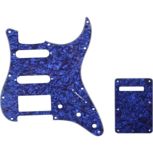 Musiclily SSH 11 Hole Strat Guitar Pickguard and BackPlate Set for Fender USA/Mexican Standard Strat Style, 4Ply Blue Pearl