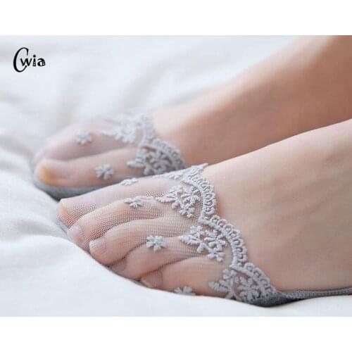 Summer women girl Silica Gel Lace Boat Socks Invisible Cotton Sole Non-slip Antiskid Slippers Anti-Slip Sock 2pair=4pcs ws195