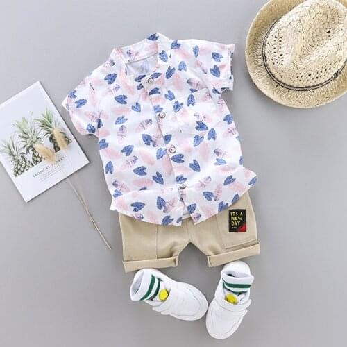 Toddler Baby Boy Summer Shirt Clothing Suit Fashion Leaf Print Set Children Infant Boys Clothes Set