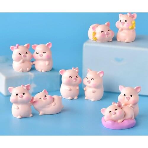 Cute Pink Pig Mini Miniature Figurine DIY Fairy Garden Doll Home Decoration Micro Landscape Kawaii Accessories Resin Ornaments