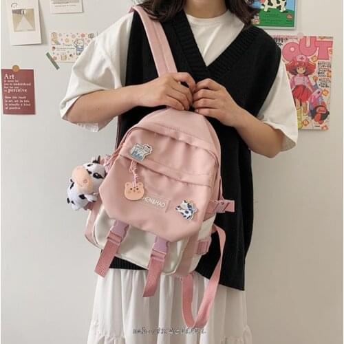 Fashion College Girls Cute School Bag Canvas Laptop Backpack Kawaii Femal Leisure Travel Mochila Cow Print Women Rucksack