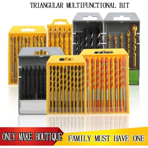 Hand tools 7Pcs triangle tungsten carbide masonry twist tile drill bit set 6mm 8mm 10/12 thread multifunctional woodworking bit