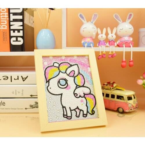 New Childrens Diamond Painting Frame Full Mosaic Embroidery Set Cartoon Rainbow Horse Parent-child Interactive Plaything Gift
