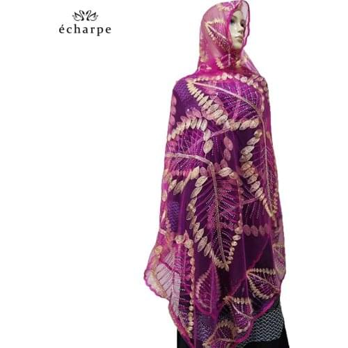 Newest African Women Hijab Scarfs Leaf Design Big Embroidery Soft Net Scarf Breathe Material Summer Scarfs FACTORY PRICE EC202