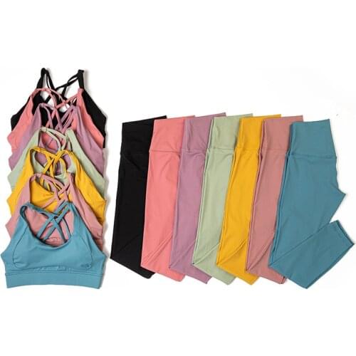 New Women Sport Gym Clothes Fitness Set Squat Proof Pant High Waist Leggings Yoga Bra Sportwear Crop Top Active Workout Suit