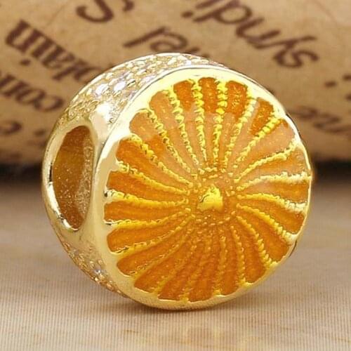 Original Gold Color Yellow Enamel Rays Shine Rays Of Sunshine Charm Fit 925 Sterling Silver Charm Bracelet Diy Jewelry