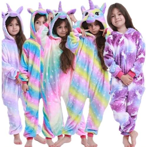 Onesie Kids Unicorn Kigurumi Pajamas Winter Panda Anime Licorne Pijama Boys Girls Animal Flannel Pajama Cosplay Hooded Sleepwear
