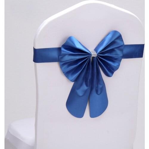 Hot 100pcs/lot 16 color Wedding Party Decorative Bow Tie Buckle Hotel Banquet Polyester PU Chair Cover Elastic Chair Sash Band