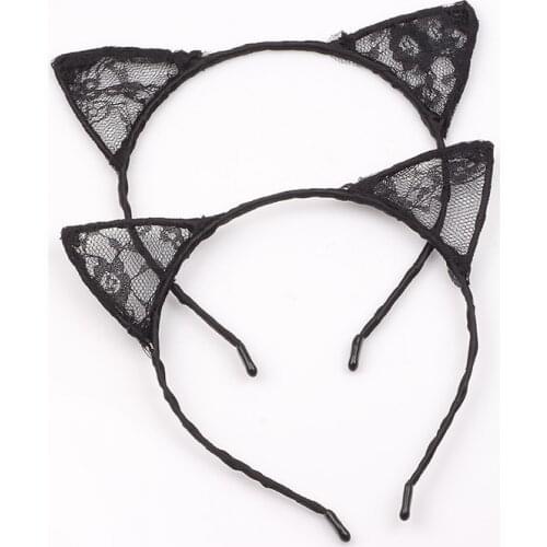 Fashion Summer Style Women Black Lace Cat Ears Headband Hairband Sexy Cute Hair Hook Portrait Style Headwear