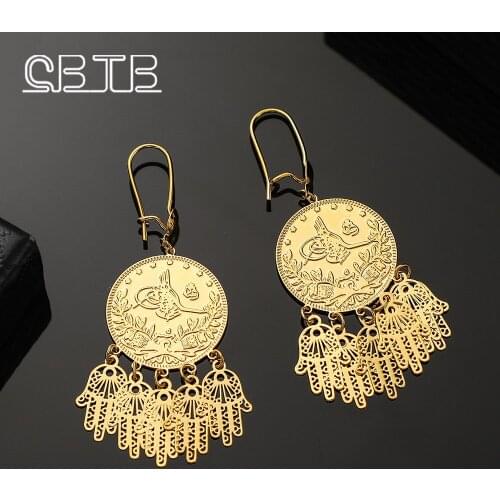 Islamic Muslim Ancient Coin Earrings Golden Fashion Personality Arab Currency Symbol Middle Eastern Womens Earrings Wholesale
