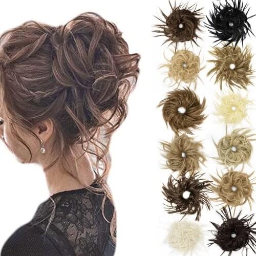 SHANGZI Girls Curly Scrunchie Chignon Messy Elastic Band Hair Bun Straight Updo Hairpiece High Temperture Fiber Natural Fake