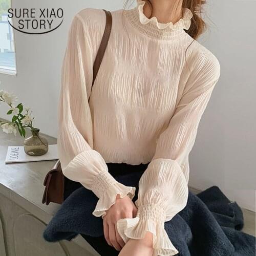 Spring Summer New Women Tops Blouse Long Sleeve Loose All-match Chiffon Shirts Bell Sleeve Shirt Base Shirt Camisas Mujer 9542