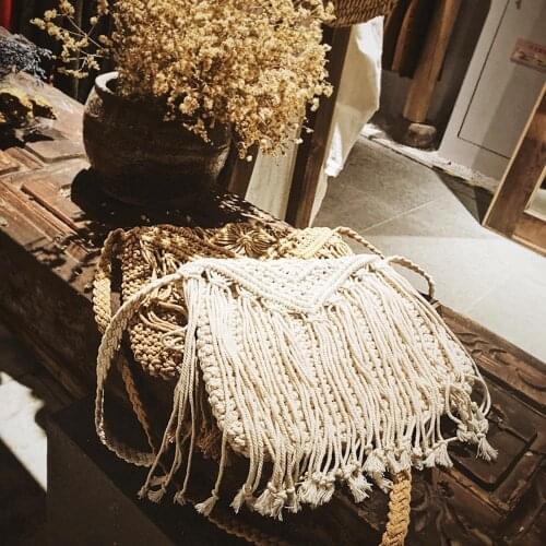 Straw Woven Bag Popular Summer Cotton Rope Hollow Tassel Tote Women Knitting Net Bag Vintage Handbag Fashion Message Tote Bolsas