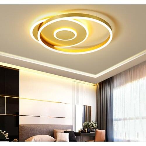 Modern Led Round Ring Ceiling Light Brown Gold Metal Lamp with Acrylic Lampshade Dimmable Lighting for Kitchen Bedroom Bathroom