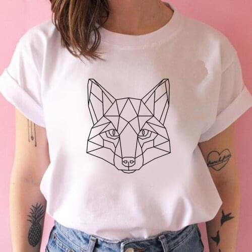 Casual Funny t shirt Geometric fox Print Women tshirt Gift Lady Yong Girl Top Tee Harajuku T Shirt Korean Tops Kawaii Streetwear
