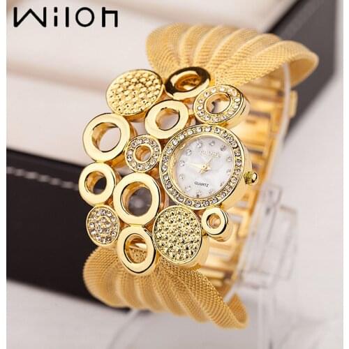 Women watch Luxury fashion bracelet Popular Inlaid rhinestones mesh watchband ladies Casual quartz watches dress wristwatch