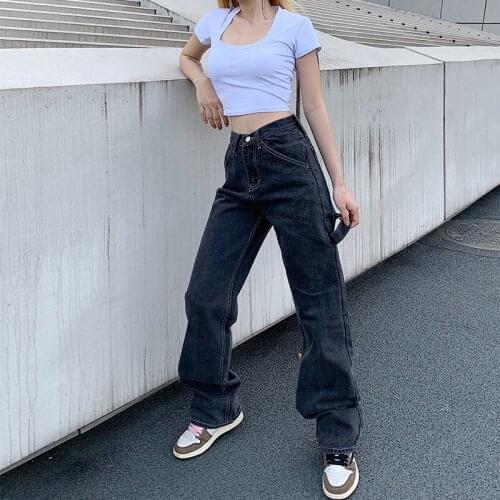 High waist jeans women 2021 new wide-leg womens trousers straight loose black mothers pants fashionable loose boyfriend denim
